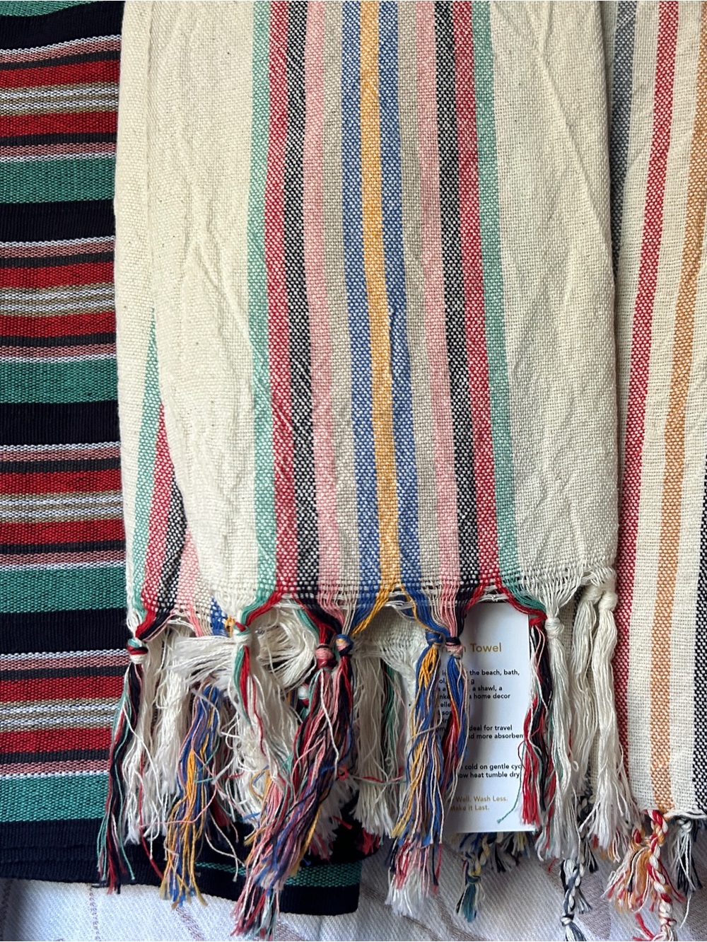 Striped Cotton Hand Towel Hand Tied Tassels Hand Loom Weave Stripes